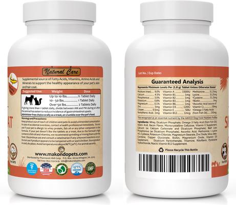 Show full view: Makondo Pets Skin & Coat Dog & Cat Supplement, 60 count slide 3 of 6