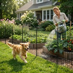 MALOROY 10 Panel Rustproof Metal Outdoor Dog & Cat Garden Fence with Gate, Black, 35.4 x 27.5-in slide 2 of 9