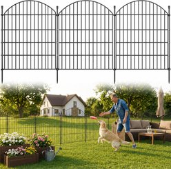 MALOROY 10 Panel Rustproof Metal Outdoor Dog & Cat Garden Fence with Gate, Black, 35.4 x 27.5-in