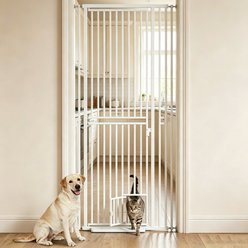 MALOROY 78.7-in Extra Tall Adjustable-Width Metal Pressure Mounted with Pet Door Dog & Cat Gate, White, 27.5 to 37.4-in