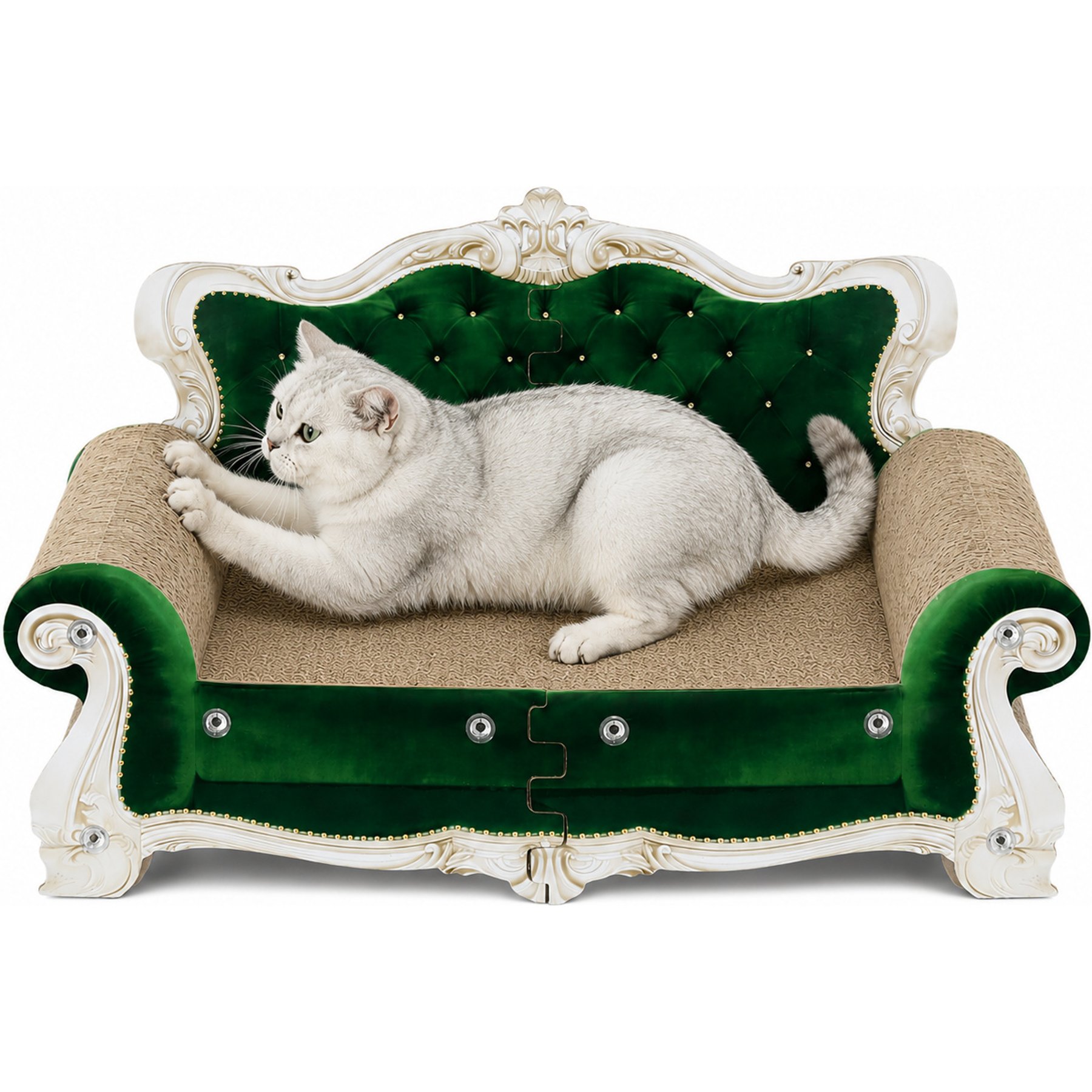 MALOROY Couch Shaped Cat Scratcher Sofa Bed, Large, Green