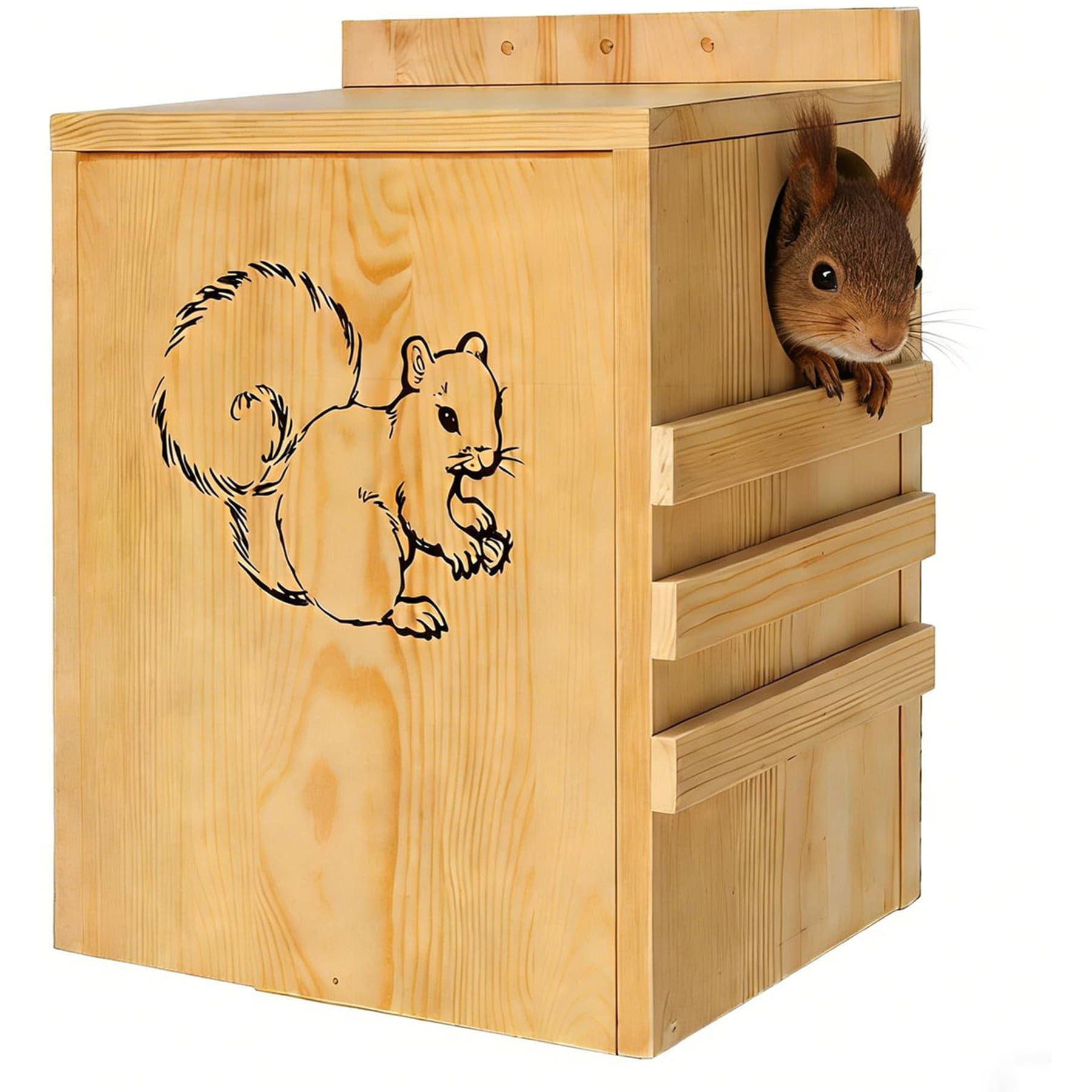 MALOROY Outdoor Ventilated Squirrel Wild Bird House with Exterior Porch, Large