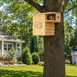 MALOROY Small Pet Hideout Widened Outdoor Easy Assembly Wooden Squirrel Nest House with External Platform, X-Large