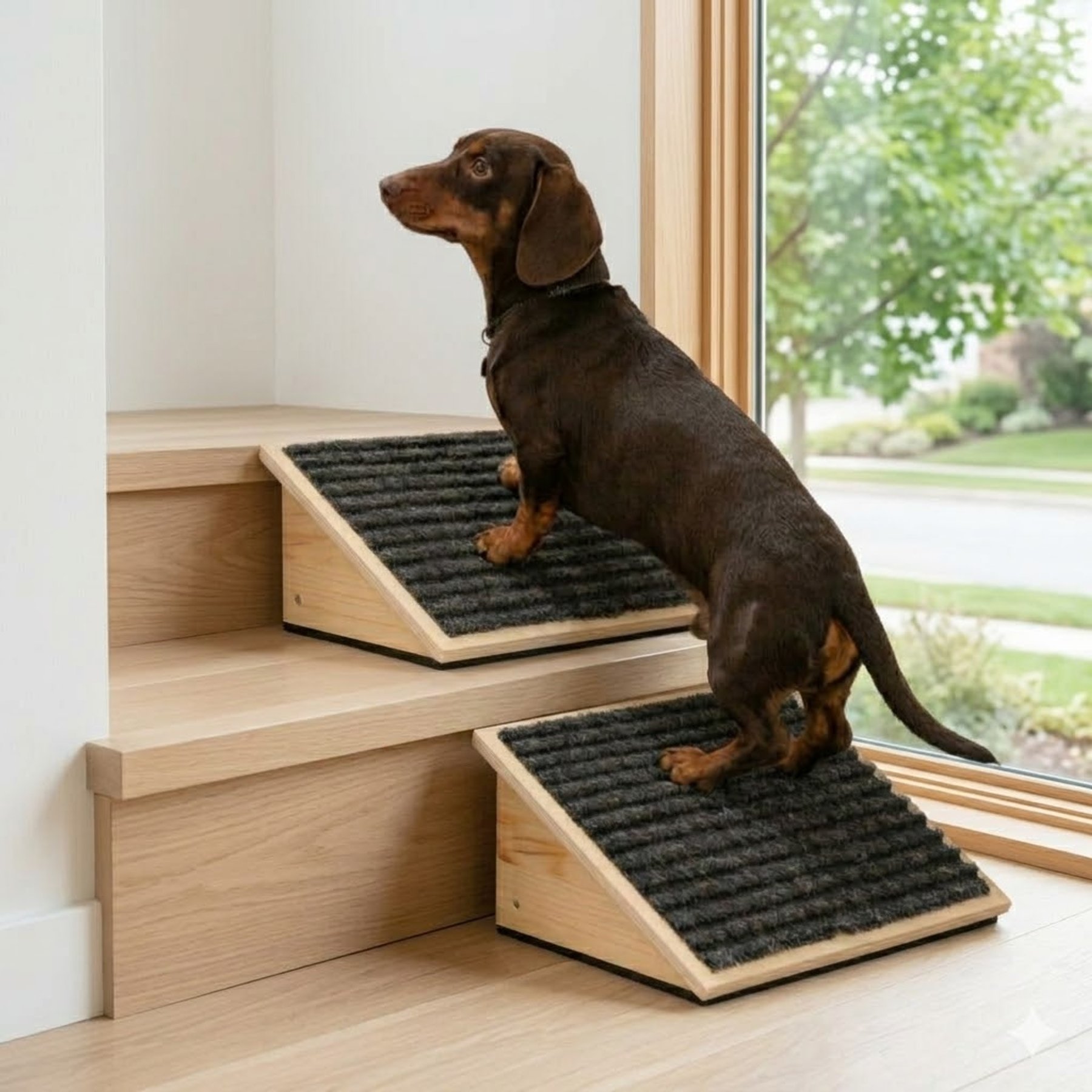MALOROY Wooden Stairs Dog & Cat Ramp with Anti-Slip Strip, 13 x 8.26 x 5.3-in, 2 count