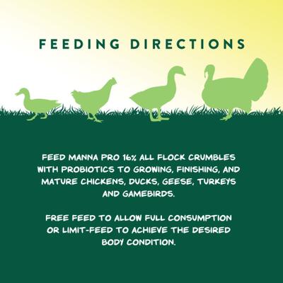 Show full view: Manna Pro 16% All Flock Crumbles with Probiotics Chicken & Duck Food, 25-lb bag slide 6 of 10