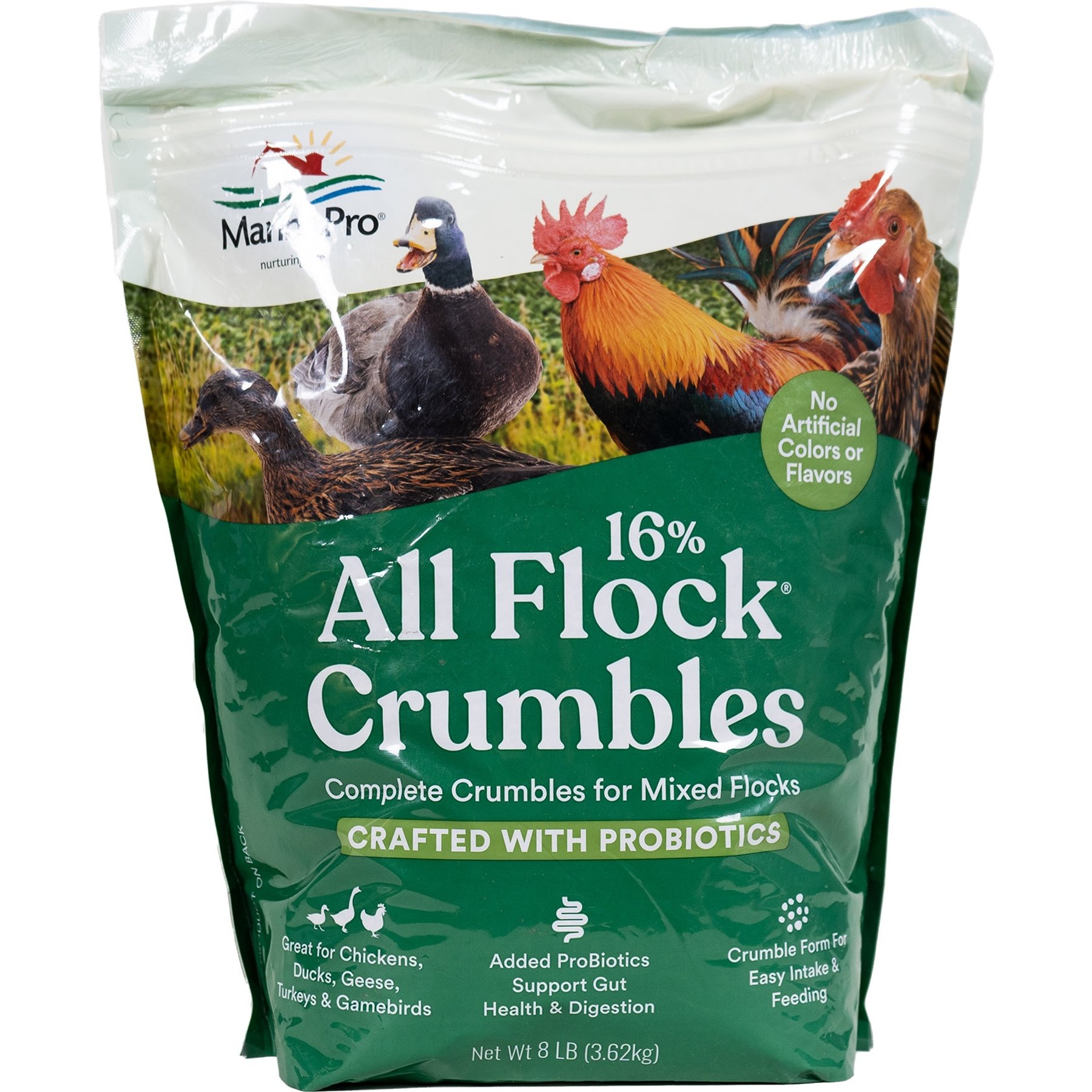 Manna Pro 16% All Flock Crumbles with Probiotics Chicken & Duck Food, 8-lb bag