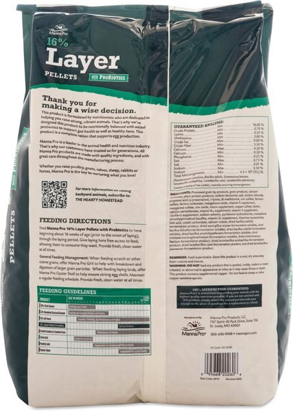 Manna Pro 16% Layer Pellets with Probiotics Chicken Food, 8-lb bag