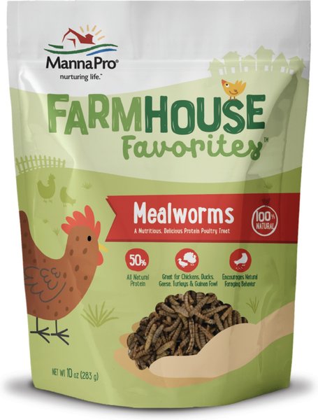 Show full view: Manna Pro Farmhouse Favorites Mealworms Chicken Treats, 10-oz bag slide 1 of 7
