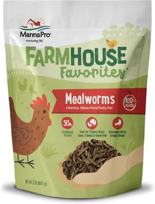 Show full view: Manna Pro Farmhouse Favorites Mealworms Chicken Treats, 2-lb bag slide 1 of 7