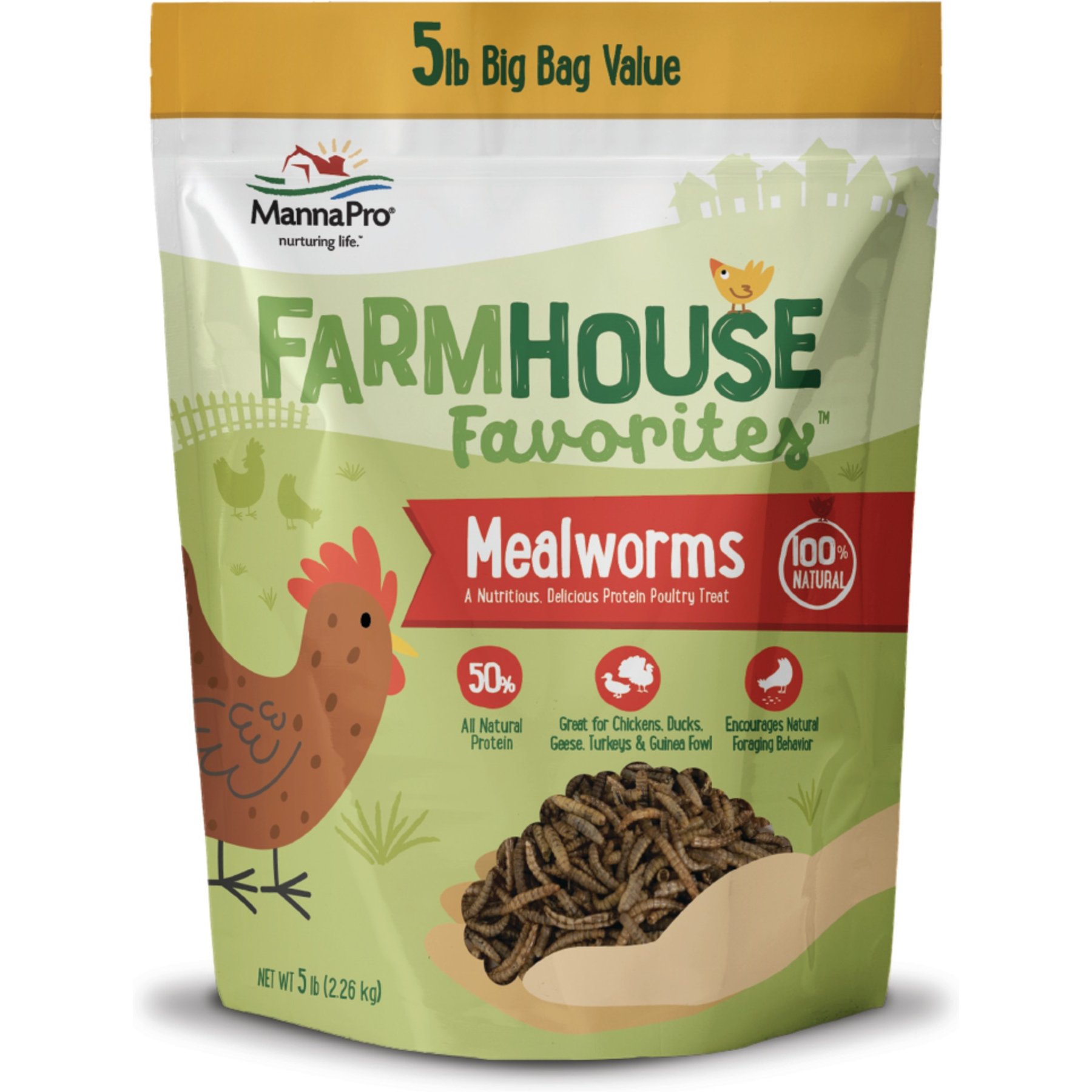 Manna Pro Farmhouse Favorites Mealworms Chicken Treats, 5-lb bag