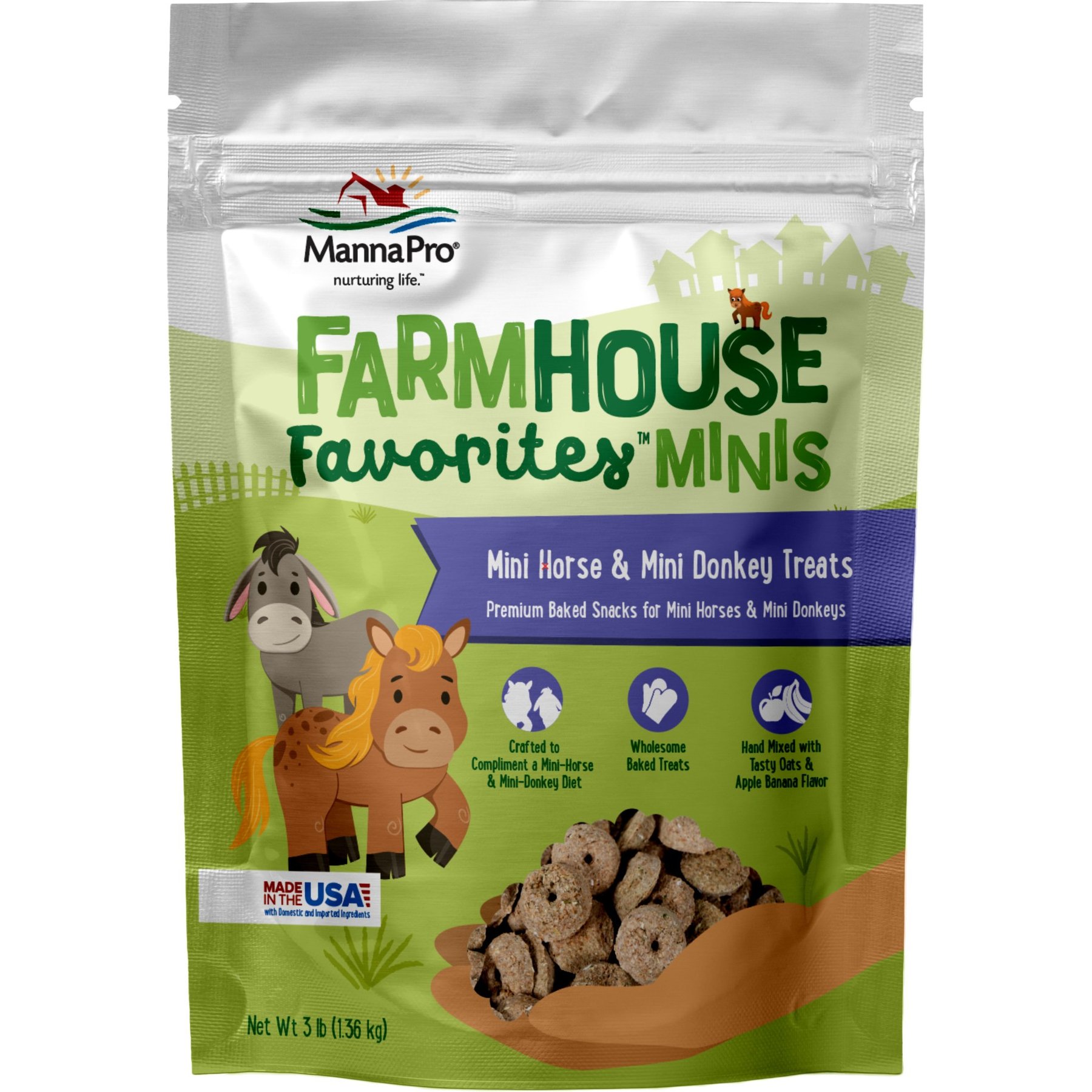 Manna Pro Farmhouse Favorites Mini Horse & Donkey Treats, 3-lb bag