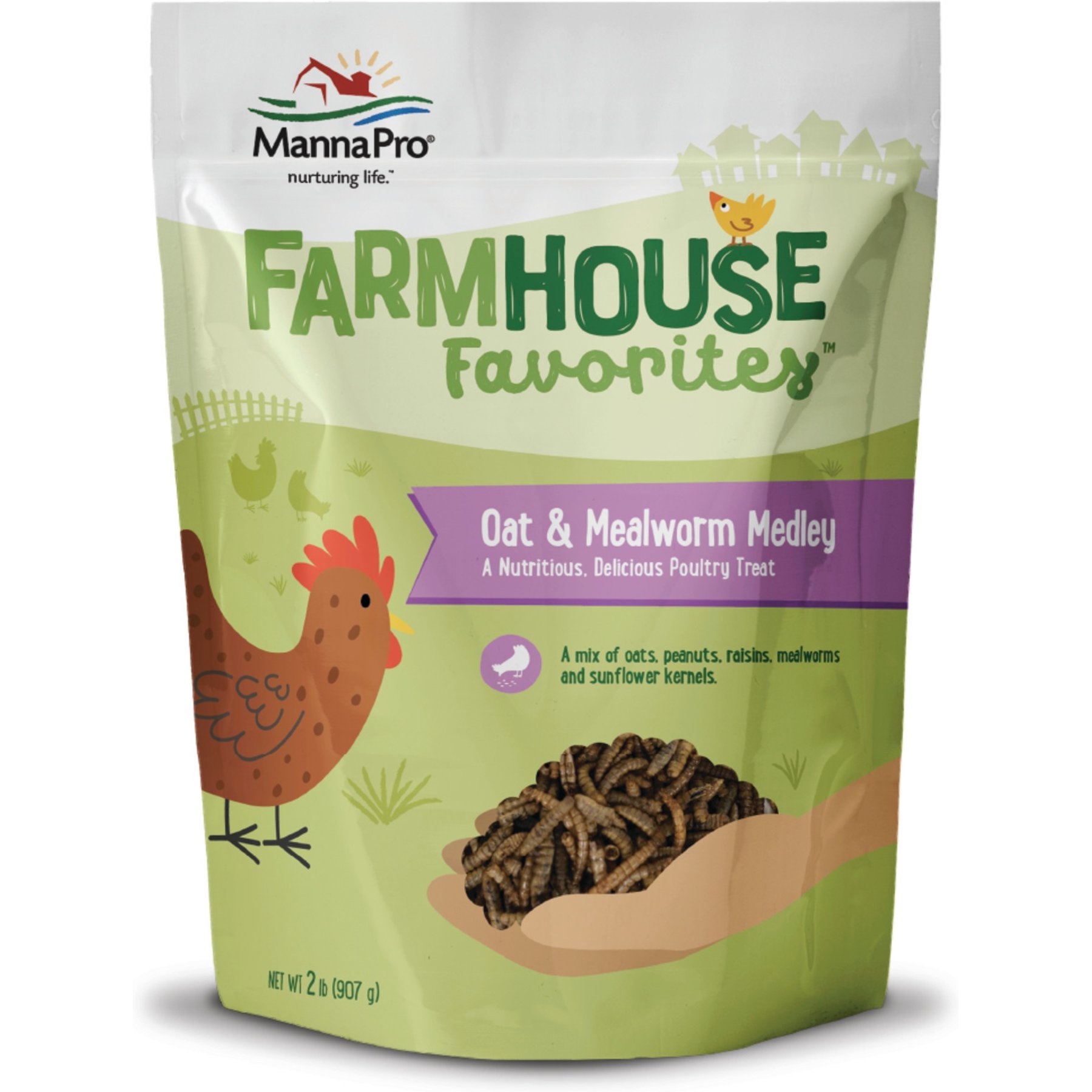Manna Pro Farmhouse Favorites Oat & Mealworm Mix Chicken Treats, 2-lb bag
