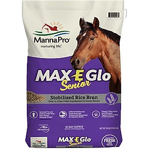 Manna Pro Formulated Max-E-Glo Probiotics & Yeast for Digestion Stabilized Rice Bran Pellets Senior Horse Supplement, 30-lb bag