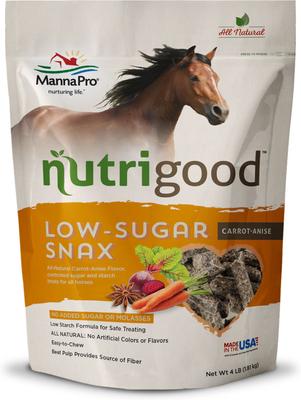 Show full view: Manna Pro NutriGood Low-Sugar Snax Carrot-Anise Flavor Horse Treats, 4-lb bag slide 1 of 9
