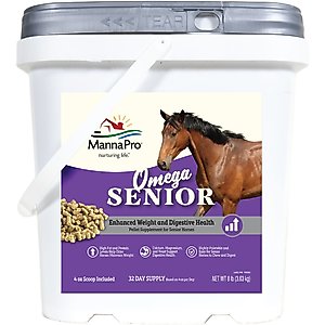 Manna Pro Omega Weight & Digestive Pellet Senior Horse Supplement, 8-lb bag
