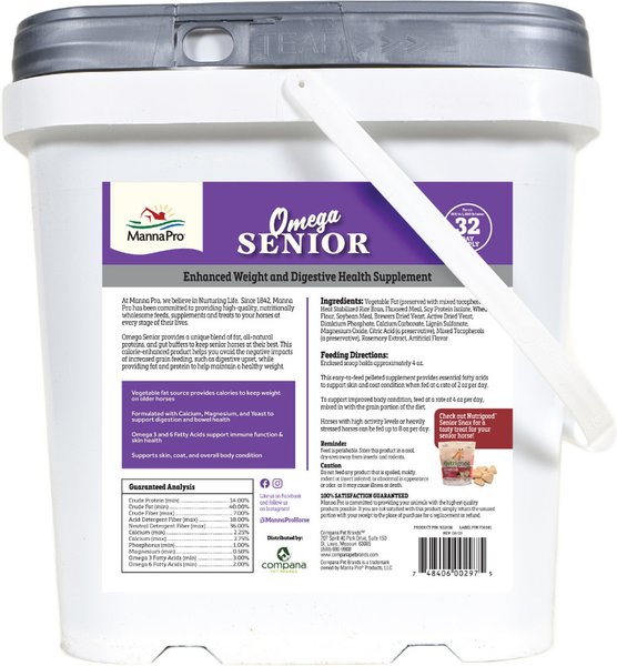 Manna Pro Omega Weight & Digestive Pellet Senior Horse Supplement, 8-lb bag