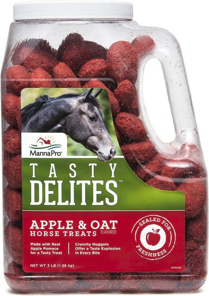Show full view: Manna Pro Tasty Delites Apple & Oat Horse Treats, 3-lb jar slide 1 of 4