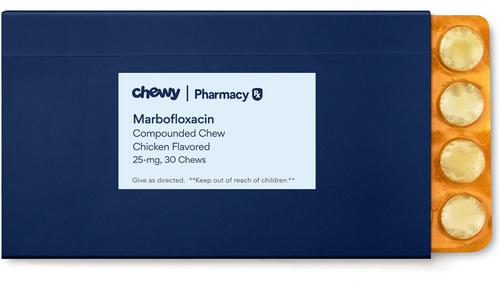 Show full view: Marbofloxacin Compounded Chicken Chew, 25 mg, 30 chews for Veterinary use slide 2 of 6
