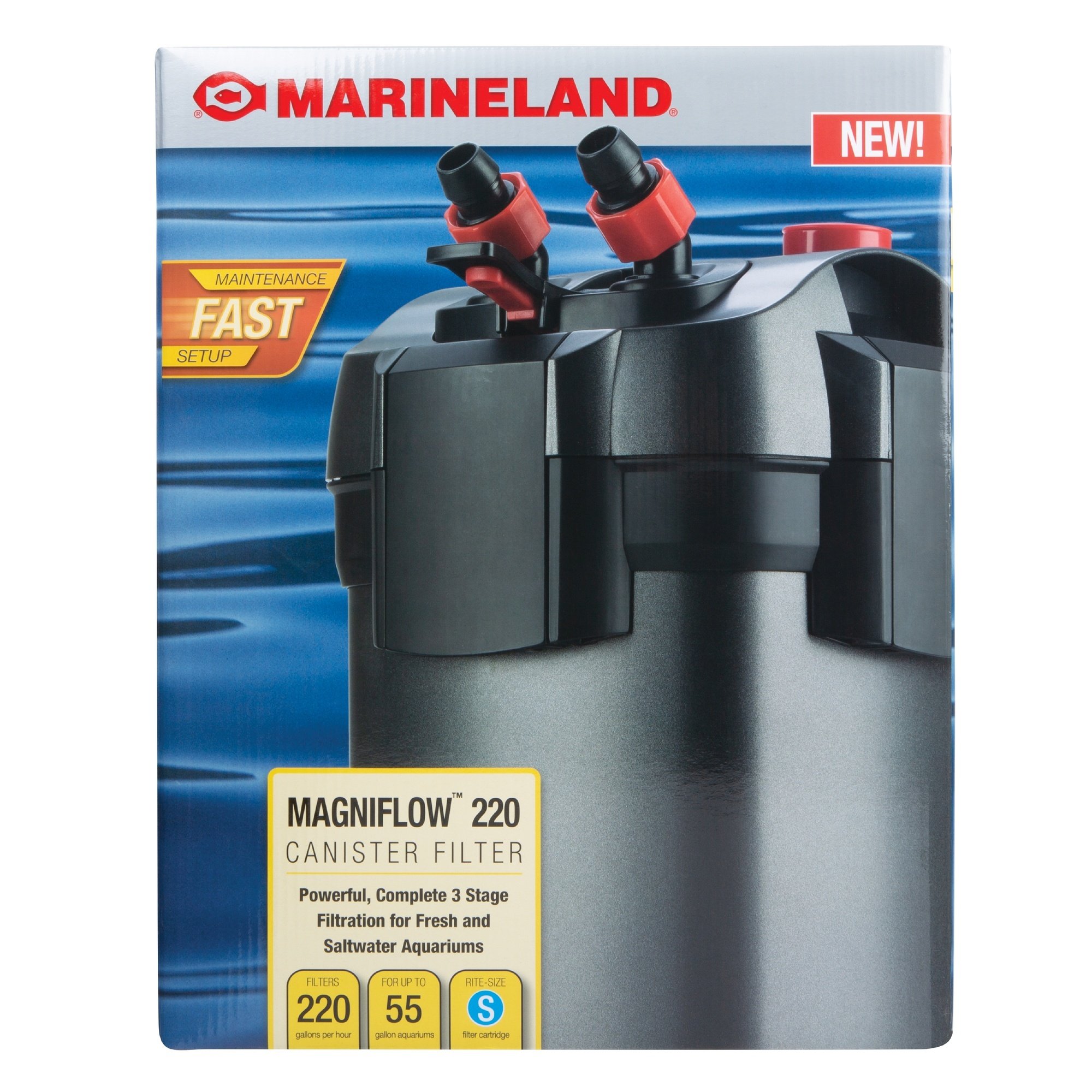 Magniflow 220 Canister Freshwater & Saltwater Aquarium Filter, Up to 55-gal