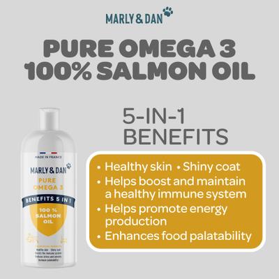 Show full view: Marly & Dan 100% Pure Omega-3 Salmon Oil Liquid Supplement/Topper for Dogs & Cats, 473ml bottle slide 3 of 5