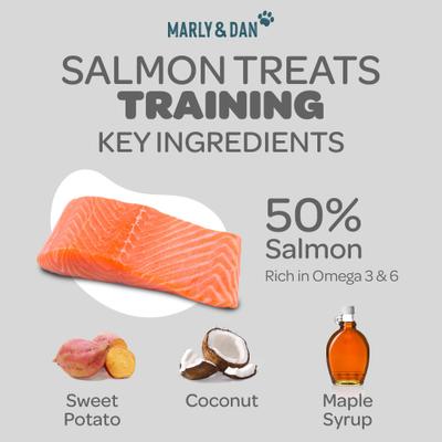 Show full view: Marly & Dan Healthy & Functional Salmon Dog Treats with Sweet Potato & Coconut, Training Recipe, 6-oz bag slide 5 of 7