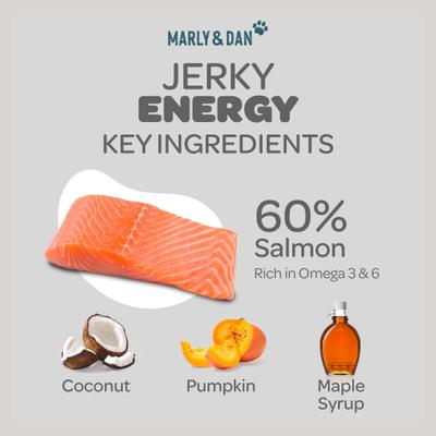 Show full view: Marly & Dan Healthy & Functional Salmon Jerky Treats for Dogs, Energy & Antioxidant Recipe, 6oz bag slide 5 of 7