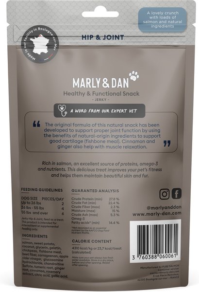 Marly & Dan Healthy & Functional Salmon Jerky Treats for Dogs, Hip & Joint Recipe, 6oz bag