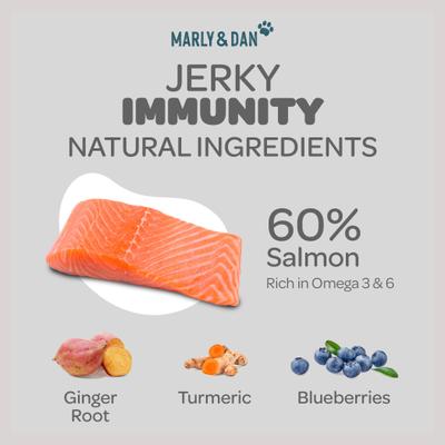 Show full view: Marly & Dan Healthy & Functional Salmon Jerky Treats for Dogs, Immunity Recipe, 6oz bag slide 5 of 6