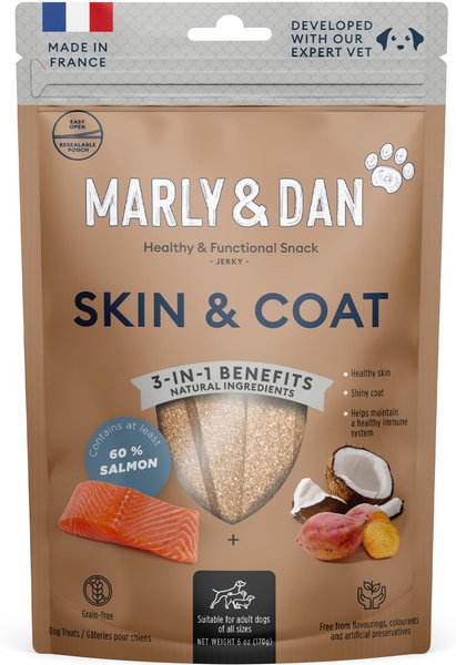 Marly & Dan Healthy & Functional Salmon Jerky Treats for Dogs, Immunity Recipe, 6oz bag