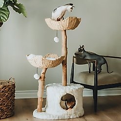 Mau Cento 46-in Modern Wooden Cat Tree & Condo, White