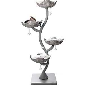 KZLAA 62-in Solid Wood Cat Tree with Toys, Sandal Wood