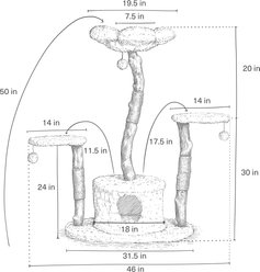 Mau Leone 50-in Modern Wooden Cat Tree & Condo, Brown slide 2 of 5