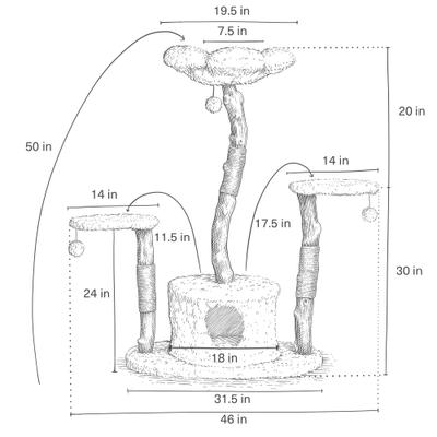 Show full view: Mau Leone 50-in Modern Wooden Cat Tree & Condo, Gray slide 4 of 5