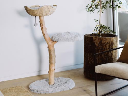 Show full view: Mau Uni 41-in Faux Fur Basket Bed Cat Tree, Gray slide 2 of 9