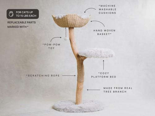 Show full view: Mau Uni 41-in Faux Fur Basket Bed Cat Tree, Gray slide 6 of 9