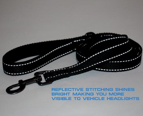 Show full view: Max and Neo Dog Gear Nylon Reflective Double Dog Leash, Black, 6-ft long, 1-in wide slide 6 of 11