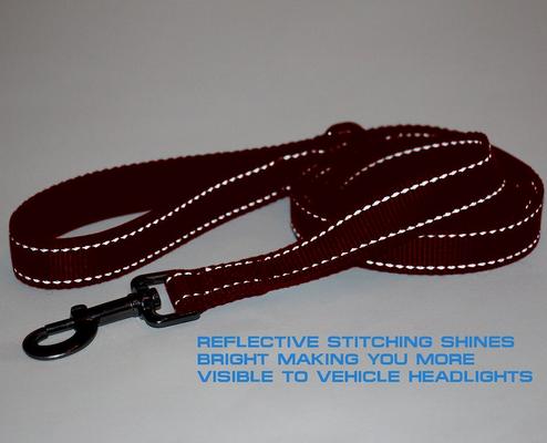 Show full view: Max and Neo Dog Gear Nylon Reflective Double Dog Leash, Red, 6-ft long, 1-in wide slide 5 of 10