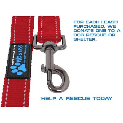 Show full view: Max and Neo Dog Gear Nylon Reflective Double Dog Leash, Red, 6-ft long, 1-in wide slide 8 of 10