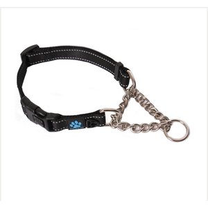 Max and Neo Dog Gear Nylon Reflective Martingale Dog Collar with Chain, Black, Large: 19 to 25-in neck, 1-in wide