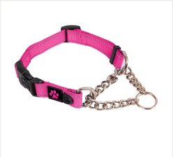 Max and Neo Dog Gear Nylon Reflective Martingale Dog Collar with Chain, Pink, Medium: 14 to 17-in neck, 1-in wide