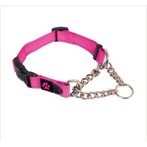 Max and Neo Dog Gear Nylon Reflective Martingale Dog Collar with Chain, Pink, Small: 13 to 16-in neck, 1-in wide