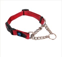 Max and Neo Dog Gear Nylon Reflective Martingale Dog Collar with Chain, Red, Small: 13 to 16-in neck, 1-in wide