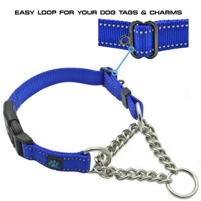 Show full view: Max and Neo Dog Gear Nylon Reflective Martingale Dog Collar with Chain, Red, Small: 13 to 16-in neck, 1-in wide slide 3 of 7
