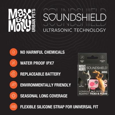 Show full view: Max & Molly Soundshield Mini 24/7 UltraSonic Tick & Flea Repeller Collar Tag for Dogs & Cats, Rose slide 2 of 7