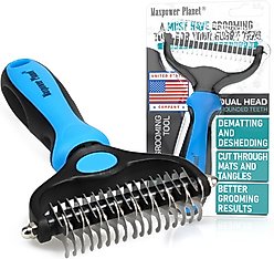Max Power Planet Dual Sided Undercoat Rake Dog & Cat Deshedding Tool, Blue
