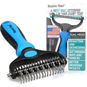 Max Power Planet Dual Sided Undercoat Rake Dog & Cat Deshedding Tool, Blue