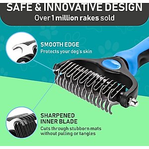 Max Power Planet Dual Sided Undercoat Rake Dog & Cat Deshedding Tool, Blue
