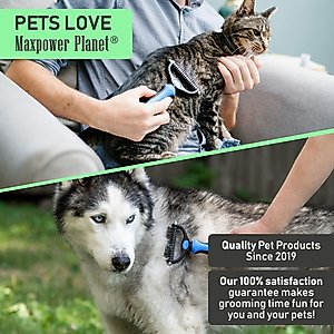 Max Power Planet Dual Sided Undercoat Rake Dog & Cat Deshedding Tool, Blue