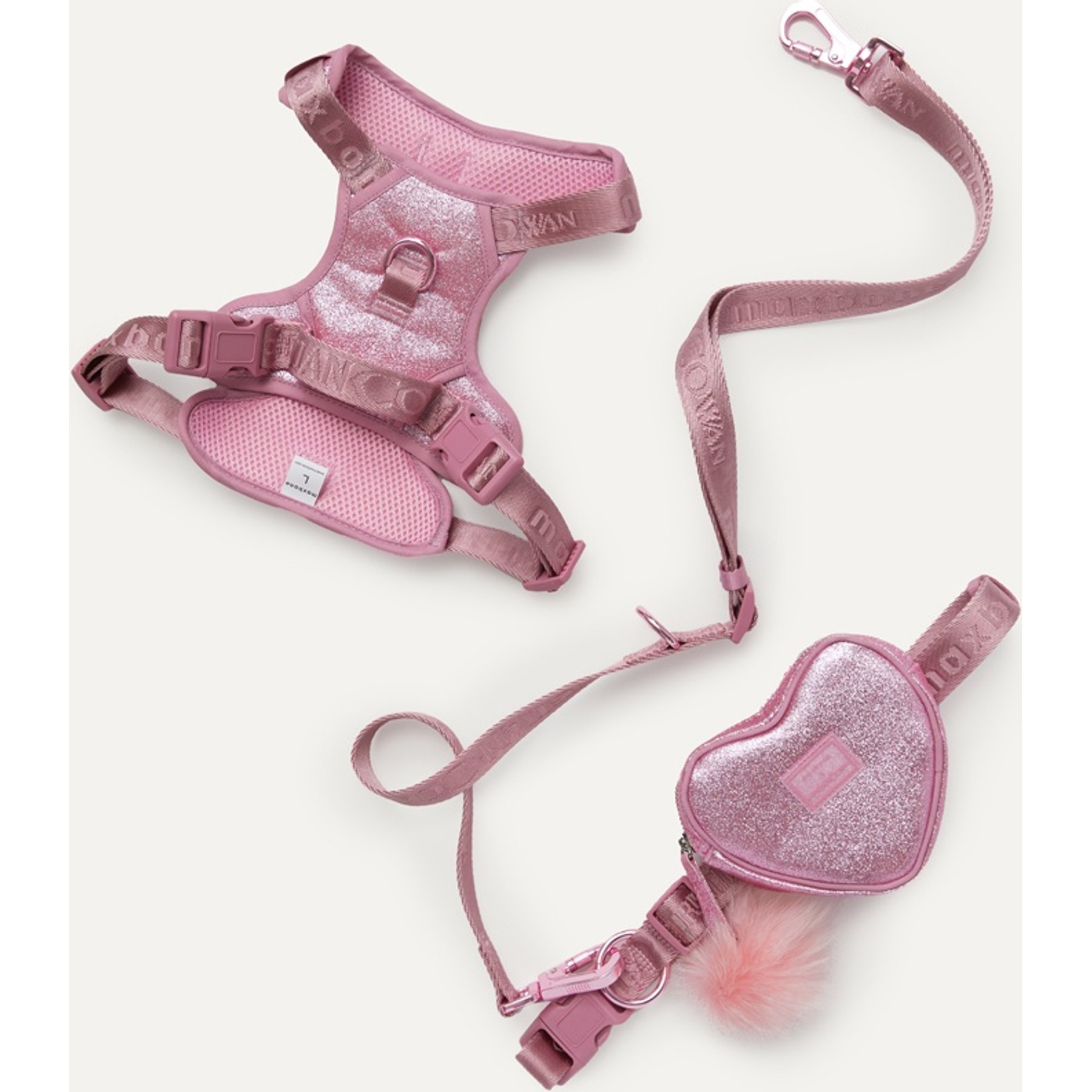 maxbone & Christian Cowan Glitz Dog Leash, Harness & Pouch Set, Pink, X-Large: 22-33 inches