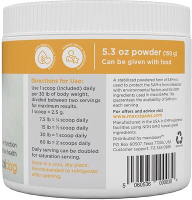 Show full view: maxxipaws maxxiSAMe SAM-e Supplement for Dogs, 5.3-oz slide 10 of 12